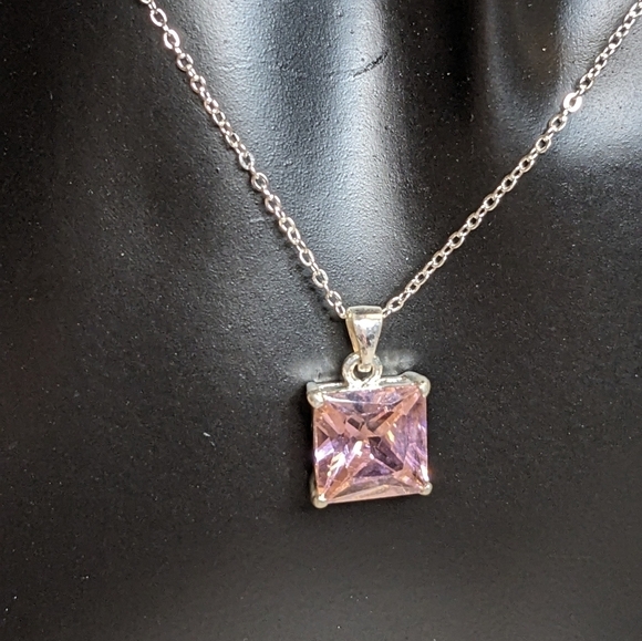 Swarovski Crystal Elements Silver Overlay Pink Pendant Necklace - Picture 4 of 5
